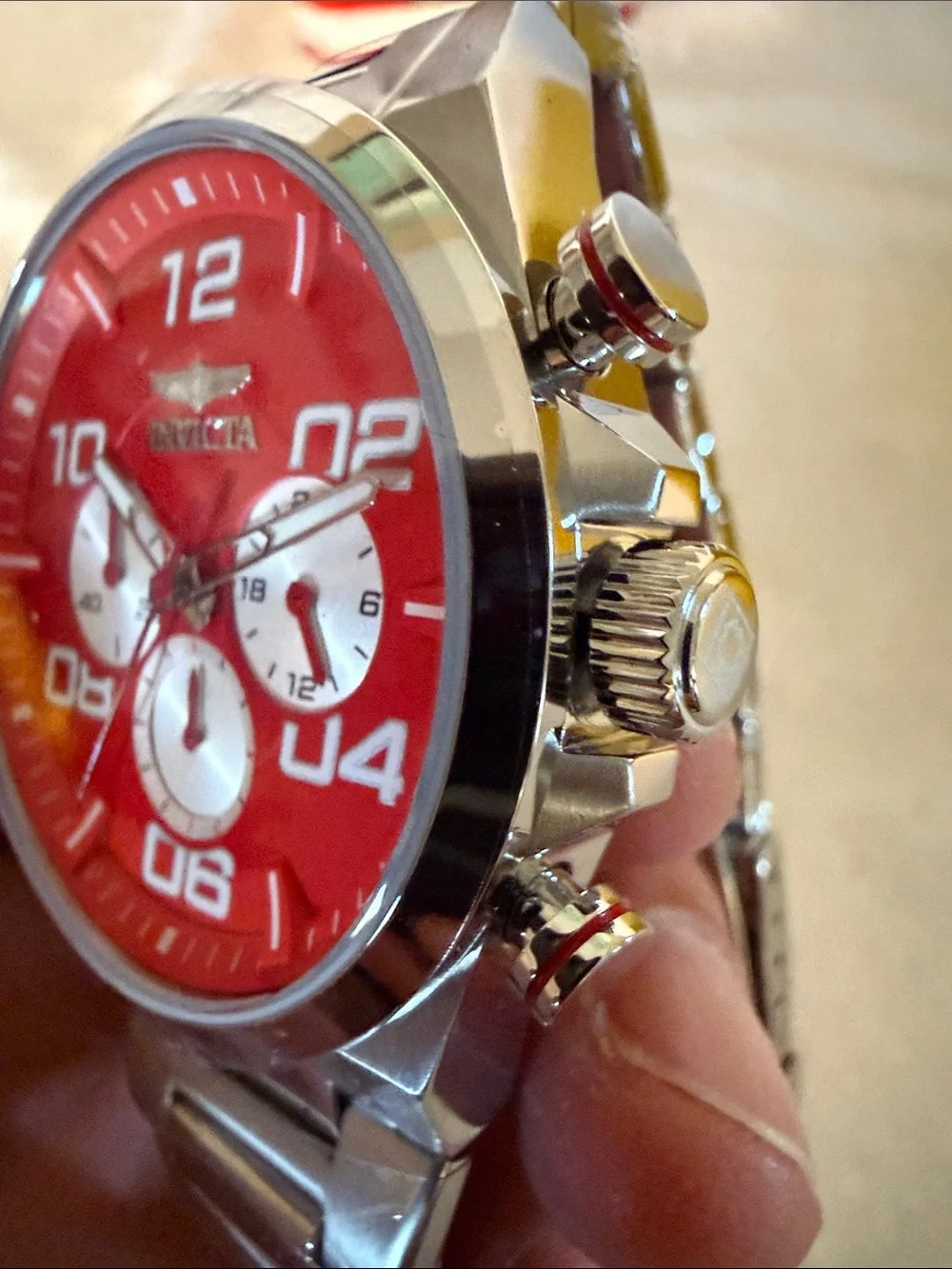 Invicta Red Dial Silver-Tone Chronograph Watch